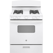 GE 30" White Natural Gas Sealed Burner Range with Broiler Drawer