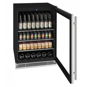 U-Line 24" Beverage Center , Reversible Hinge 230v: Stainless Glass Door