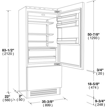 Fulgor Milano 36 Inch Built-In Refrigerator Bottom Mount Freezer, Right Hinge: Panel Ready — thumbnail 3
