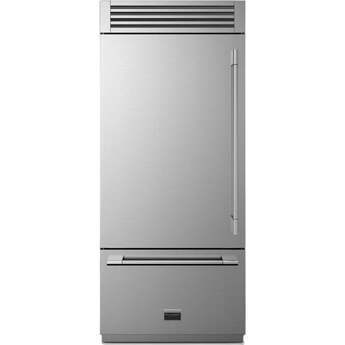 Fulgor Milano 36 Inch Built-In Bottom Freezer Refrigerator with 18.5 cu. ft. Total Capacity, Ice Maker, Total No Frost, LED Lighting, Deep-Freezing, and Holiday Mode: Stainless Steel, Left Hinge