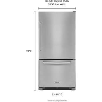 Kitchen Aid KitchenAid 33" 22 cu. ft. Stainless Steel Full Depth Non Dispense Bottom Mount R — thumbnail 2