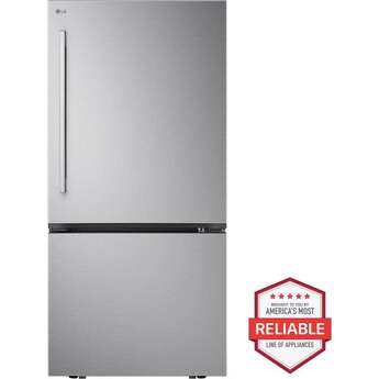 LG 33 Inch 26 Cu. Ft. Bottom-Mount Refrigerator: Fingerprint Resistant Stainless Steel