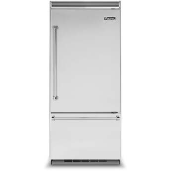 Viking 36 Inch Built-In Bottom-Freezer Refrigerator with 20.4 cu. ft. Total Capacity, Air Purifier, 2 Deli Drawers, Spillproof Glass Shelves, 2 Humidity Zones, Aluminum Door Bins and Sabbath Mode: Stainless, Right Hinge
