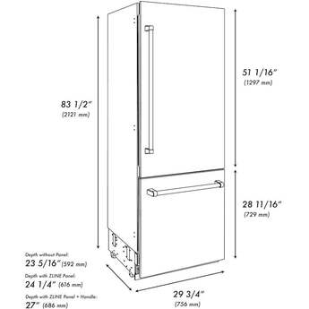 Z Line 30 Inch 16.1 cu. ft. Built-In 2-Door Bottom Freezer Refrigerator with Internal Water and Ice Dispenser: Stainless Steel — thumbnail 46