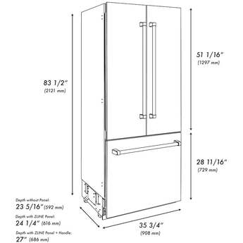 Z Line ZLINE 36 Inch 19.6 cu. ft. Built-In 3-Door French Door Freezer Refrigerator: Durasnow Stainless Steel — thumbnail 25