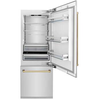 Z Line 30 Inch Autograph Edition 16.1 cu. ft. Built-in 2-Door Bottom Freezer Refrigerator with Internal Water and Ice Dispenser: Stainless Steel With Gold Accents — thumbnail 26