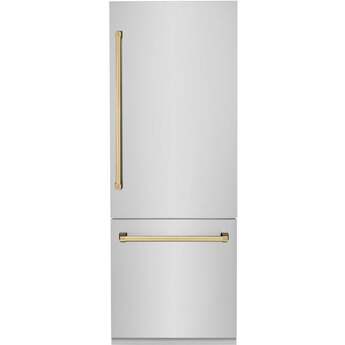 Z Line 30 Inch Autograph Edition 16.1 cu. ft. Built-in 2-Door Bottom Freezer Refrigerator with Internal Water and Ice Dispenser: Stainless Steel With Gold Accents — thumbnail 39