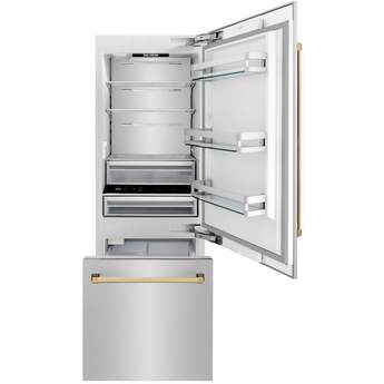 Z Line 30 Inch Autograph Edition 16.1 cu. ft. Built-in 2-Door Bottom Freezer Refrigerator with Internal Water and Ice Dispenser: Stainless Steel With Gold Accents — thumbnail 41