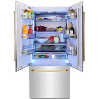 Z Line 36 Inch Autograph Edition 19.6 cu. ft. Built-in 2-Door Bottom Freezer Refrigerator with Internal Water and Ice Dispenser: Stainless Steel With Gold Accents — thumbnail 23