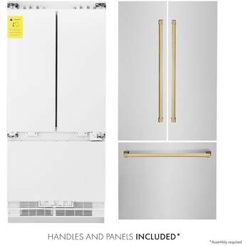 Z Line 36 Inch Autograph Edition 19.6 cu. ft. Built-in 2-Door Bottom Freezer Refrigerator with Internal Water and Ice Dispenser: Stainless Steel With Gold Accents — thumbnail 25