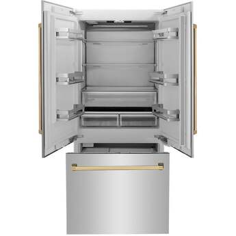Z Line 36 Inch Autograph Edition 19.6 cu. ft. Built-in 2-Door Bottom Freezer Refrigerator with Internal Water and Ice Dispenser: Stainless Steel With Gold Accents — thumbnail 29