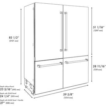 Z Line 60 Inch Built-In French Door Refrigerator with 32.2 cu. ft. Capacity, Adjustable Shelves, CrispControl Drawer, Twin Cooling+, Internal Water Dispenser, Ice Maker, and ENERGY STAR : Stainless Steel with Champagne Bronze Accents — thumbnail 32