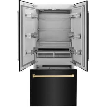 Z Line ZLINE 36 Inch Autograph Edition 19.6 cu. ft. Built-in 3-Door French Door Refrigerator: Black Stainless Steel With Champagne Bronze Accents — thumbnail 25