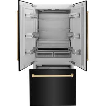 Z Line ZLINE 36 Inch Autograph Edition 19.6 cu. ft. Built-in 3-Door French Door Refrigerator: Black Stainless Steel With Polished Gold Accents — thumbnail 22