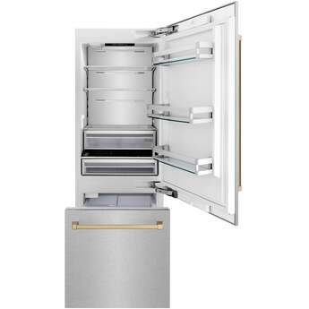 Z Line 30 Inch Autograph Edition 16.1 cu. ft. Built-in 2-Door Bottom Freezer Refrigerator: Durasnow Stainless Steel With Champagne Bronze Accents — thumbnail 45