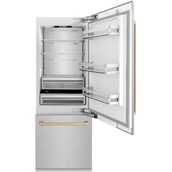 Z Line 30 Inch Autograph Edition 16.1 cu. ft. Built-in 2-Door Bottom Freezer Refrigerator: Durasnow Stainless Steel With Champagne Bronze Accents — thumbnail 50