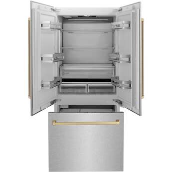 Z Line ZLINE 36 Inch Autograph Edition 19.6 cu. ft. Built-in 3-Door French Door Refrigerator: Durasnow Stainless Steel With Champagne Bronze Accents — thumbnail 32