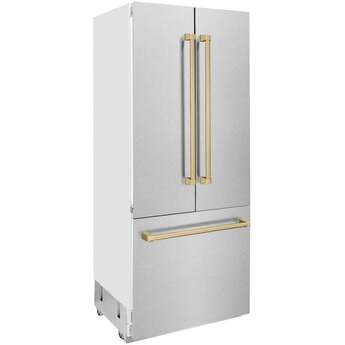 Z Line ZLINE 36 Inch Autograph Edition 19.6 cu. ft. Built-in 3-Door French Door Refrigerator: Durasnow Stainless Steel With Champagne Bronze Accents — thumbnail 36