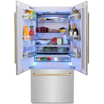 Z Line ZLINE 36 Inch Autograph Edition 19.6 cu. ft. Built-in 3-Door French Door Refrigerator: Durasnow Stainless Steel With Champagne Bronze Accents — thumbnail 40