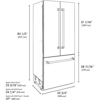 Z Line ZLINE 36 Inch Autograph Edition 19.6 cu. ft. Built-in 3-Door French Door Refrigerator: Durasnow Stainless Steel With Champagne Bronze Accents — thumbnail 41