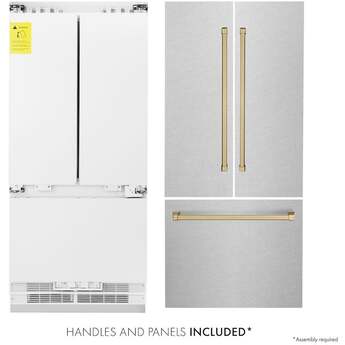Z Line ZLINE 36 Inch Autograph Edition 19.6 cu. ft. Built-in 3-Door French Door Refrigerator: Durasnow Stainless Steel With Champagne Bronze Accents — thumbnail 42
