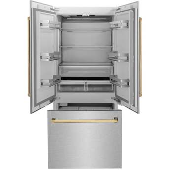 Z Line ZLINE 36 Inch Autograph Edition 19.6 cu. ft. Built-in 3-Door French Door Refrigerator: Durasnow Stainless Steel With Polished Gold Accents — thumbnail 34