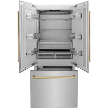 Z Line ZLINE 36 Inch Autograph Edition 19.6 cu. ft. Built-in 3-Door French Door Refrigerator: Durasnow Stainless Steel With Polished Gold Accents — thumbnail 39