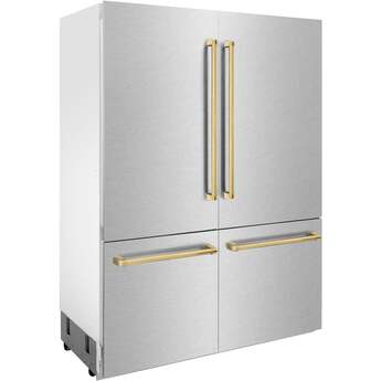 Z Line Autograph Edition 60 Inch Built-In 4-Door French Door Refrigerator with 32.2 cu. ft. Capacity, Adjustable Shelves, CrispControl Drawer, Twin Cooling+, Internal Water Dispenser, Ice Maker, and ENERGY STAR : Durasnow Stainless Steel With Polished Gold Accents — thumbnail 33