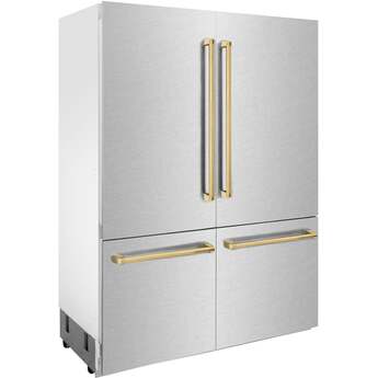 Z Line Autograph Edition 60 Inch Built-In 4-Door French Door Refrigerator with 32.2 cu. ft. Capacity, Adjustable Shelves, CrispControl Drawer, Twin Cooling+, Internal Water Dispenser, Ice Maker, and ENERGY STAR : Durasnow Stainless Steel With Polished Gold Accents — thumbnail 38