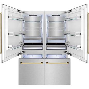 Z Line Autograph Edition 60 Inch Built-In 4-Door French Door Refrigerator with 32.2 cu. ft. Capacity, Adjustable Shelves, CrispControl Drawer, Twin Cooling+, Internal Water Dispenser, Ice Maker, and ENERGY STAR : Durasnow Stainless Steel With Polished Gold Accents — thumbnail 48