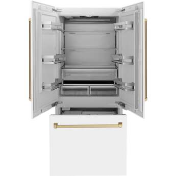 Z Line ZLINE 36 Inch Autograph Edition 19.6 cu. ft. Built-in 3-Door French Door Refrigerator: White Matte With Champagne Bronze Accents — thumbnail 27