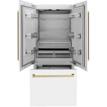 Z Line ZLINE 36 Inch Autograph Edition 19.6 cu. ft. Built-in 3-Door French Door Refrigerator: White Matte With Champagne Bronze Accents — thumbnail 28