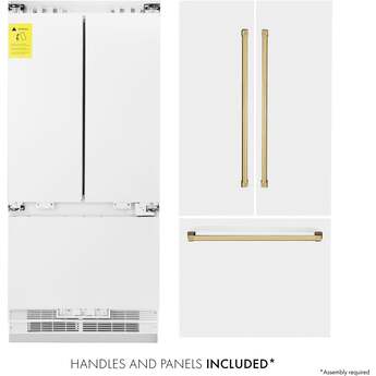 Z Line ZLINE 36 Inch Autograph Edition 19.6 cu. ft. Built-in 3-Door French Door Refrigerator: White Matte With Polished Gold Accents — thumbnail 24