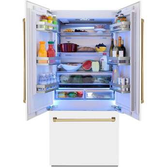 Z Line ZLINE 36 Inch Autograph Edition 19.6 cu. ft. Built-in 3-Door French Door Refrigerator: White Matte With Polished Gold Accents — thumbnail 27