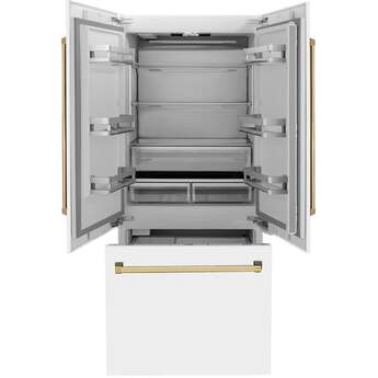 Z Line ZLINE 36 Inch Autograph Edition 19.6 cu. ft. Built-in 3-Door French Door Refrigerator: White Matte With Polished Gold Accents — thumbnail 31