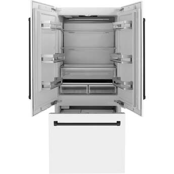 Z Line ZLINE 36 Inch Autograph Edition 19.6 cu. ft. Built-in 3-Door French Door Refrigerator: White Matte With Matte Black Accents — thumbnail 23