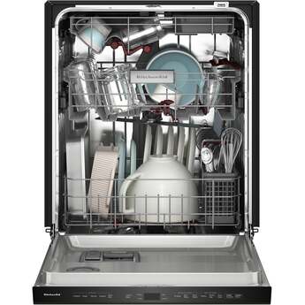 KitchenAid 24 Inch Fully Integrated Built-In Dishwasher with 16 Place Setting Capacity, 5 Wash Cycles, 50+ Total Wash Jets, 360° Max Jets™ Third Rack, 7.25 cu. ft. MaxTub, Advanced ProDry™ System, Automatic Door Open Dry System, and True Self-Cleaning Filtration: Black Ore — thumbnail 24