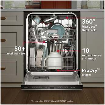 KitchenAid 24 Inch Built-In Dishwasher With Third Level Utensil Rack, 360 Degree Max Jets, ProDry And Bar Handle: Stainless Steel — thumbnail 6