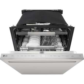 LG 24 Inch Built-In Dishwasher With 1Hr Cycle, Flushfit, Top Control, Pocket Handle, 44 Db, Smart Wi-Fi With Remote Start, Quadwash Pro, Dynamic Heat Dry With Autovent Dry, True Steam, Adj. 3Rd Rack, Middle With Glide Rails, Wheel Bearing In Lower Rack, Floor Status Indicator Light: Printproof Stainless Steel — thumbnail 2