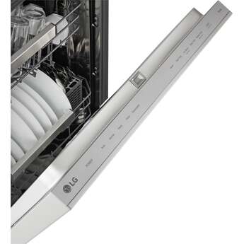 LG 24 Inch Built-In Dishwasher With 1Hr Cycle, Flushfit, Top Control, Pocket Handle, 44 Db, Smart Wi-Fi With Remote Start, Quadwash Pro, Dynamic Heat Dry With Autovent Dry, True Steam, Adj. 3Rd Rack, Middle With Glide Rails, Wheel Bearing In Lower Rack, Floor Status Indicator Light: Printproof Stainless Steel — thumbnail 3