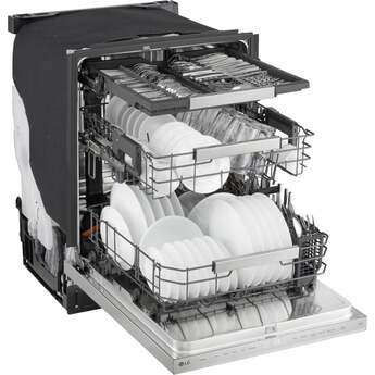 LG 24 Inch Built-In Dishwasher With 1Hr Cycle, Flushfit, Top Control, Pocket Handle, 44 Db, Smart Wi-Fi With Remote Start, Quadwash Pro, Dynamic Heat Dry With Autovent Dry, True Steam, Adj. 3Rd Rack, Middle With Glide Rails, Wheel Bearing In Lower Rack, Floor Status Indicator Light: Printproof Stainless Steel — thumbnail 8