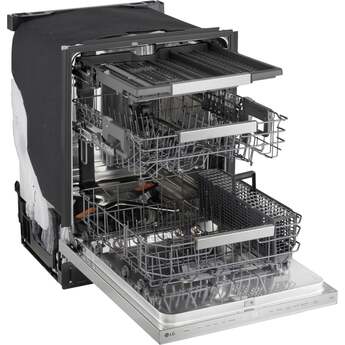 LG 24 Inch Built-In Dishwasher With 1Hr Cycle, Flushfit, Top Control, Pocket Handle, 44 Db, Smart Wi-Fi With Remote Start, Quadwash Pro, Dynamic Heat Dry With Autovent Dry, True Steam, Adj. 3Rd Rack, Middle With Glide Rails, Wheel Bearing In Lower Rack, Floor Status Indicator Light: Printproof Stainless Steel — thumbnail 9