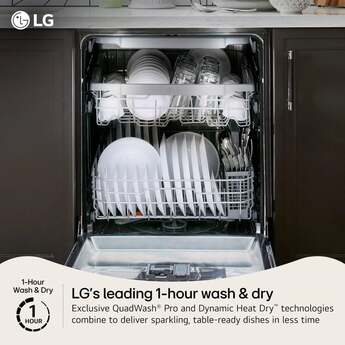 LG 24 Inch Built-In Dishwasher With FlushFit, 1HR Cycle, Top Control, Pocket Handle, 42 dB, Smart Wi-Fi With Remote Start, QuadWash Pro, Dynamic Heat Dry with AutoVent Dry, True Steam, Adjustable 3rd Rack, Middle with Glide Rails, Wheel Bearing in lower rack, LED Tub Light, Floor Status Indicator Light: Stainless Steel — thumbnail 3