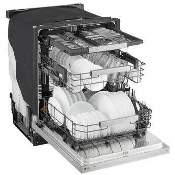 LG 24 Inch Built-In Dishwasher With FlushFit, 1HR Cycle, Top Control, Pocket Handle, 42 dB, Smart Wi-Fi With Remote Start, QuadWash Pro, Dynamic Heat Dry with AutoVent Dry, True Steam, Adjustable 3rd Rack, Middle with Glide Rails, Wheel Bearing in lower rack, LED Tub Light, Floor Status Indicator Light: Stainless Steel — thumbnail 6