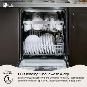 LG 24 Inch Built-In Dishwasher With Flushfit, 1Hr Cycle, Top Control, Pocket Handle, 46 Db, Smart Wi-Fi With Remote Start, Quadwash Pro, Dynamic Heat Dry With Autovent? Dry, Steam, Fixed 3rd Rack, Adjustable Middle Rack, Floor Status Indicator Light: Stainless Steel — thumbnail 24
