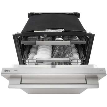LG 24 Inch Built-In Dishwasher With FlushFit, 1HR Cycle, Top Control, Towel Bar Handle, 42 dB, Smart Wi-Fi With Remote Start, QuadWash Pro, Dynamic Heat Dry with AutoVent Dry, True Steam, Adjustable 3rd Rack, Middle with Glide Rails, Wheel Bearing in lower rack, LED Tub Light, Floor Status Indicator Light: Stainless Steel — thumbnail 11