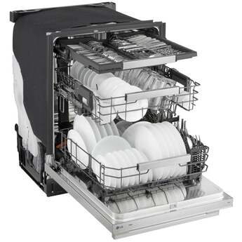 LG 24 Inch Built-In Dishwasher With FlushFit, 1HR Cycle, Top Control, Towel Bar Handle, 42 dB, Smart Wi-Fi With Remote Start, QuadWash Pro, Dynamic Heat Dry with AutoVent Dry, True Steam, Adjustable 3rd Rack, Middle with Glide Rails, Wheel Bearing in lower rack, LED Tub Light, Floor Status Indicator Light: Stainless Steel — thumbnail 18