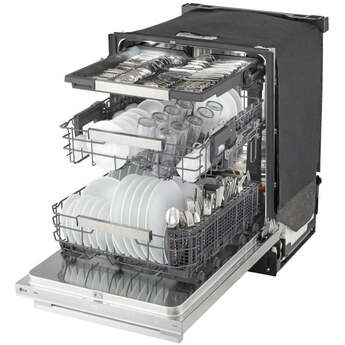LG 24 Inch Built-In Dishwasher With FlushFit, 1HR Cycle, Top Control, Towel Bar Handle, 42 dB, Smart Wi-Fi With Remote Start, QuadWash Pro, Dynamic Heat Dry with AutoVent Dry, True Steam, Adjustable 3rd Rack, Middle with Glide Rails, Wheel Bearing in lower rack, LED Tub Light, Floor Status Indicator Light: Stainless Steel — thumbnail 2