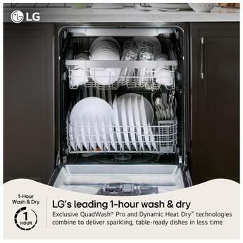 LG 24 Inch Built-In Dishwasher With FlushFit, 1HR Cycle, Top Control, Towel Bar Handle, 42 dB, Smart Wi-Fi With Remote Start, QuadWash Pro, Dynamic Heat Dry with AutoVent Dry, True Steam, Adjustable 3rd Rack, Middle with Glide Rails, Wheel Bearing in lower rack, LED Tub Light, Floor Status Indicator Light: Stainless Steel — thumbnail 25