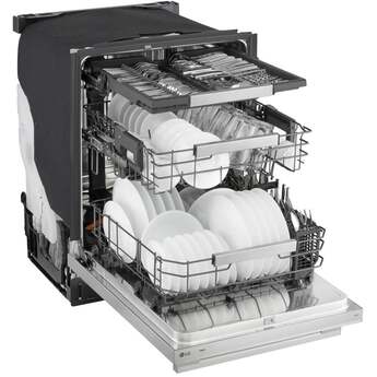 LG 24 Inch Built-In Dishwasher With FlushFit, 1HR Cycle, Top Control, Towel Bar Handle, 42 dB, Smart Wi-Fi With Remote Start, QuadWash Pro, Dynamic Heat Dry with AutoVent Dry, True Steam, Adjustable 3rd Rack, Middle with Glide Rails, Wheel Bearing in lower rack, LED Tub Light, Floor Status Indicator Light: Stainless Steel — thumbnail 41